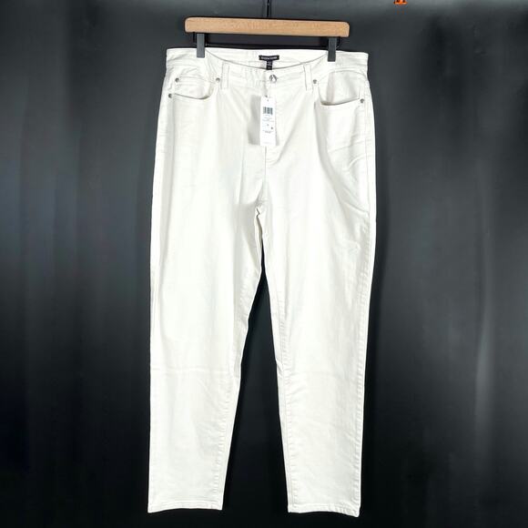 Eileen Fisher White Jeans High Waisted‎ Slim-Leg Organic Cotton Sz 16 - Picture 4 of 11